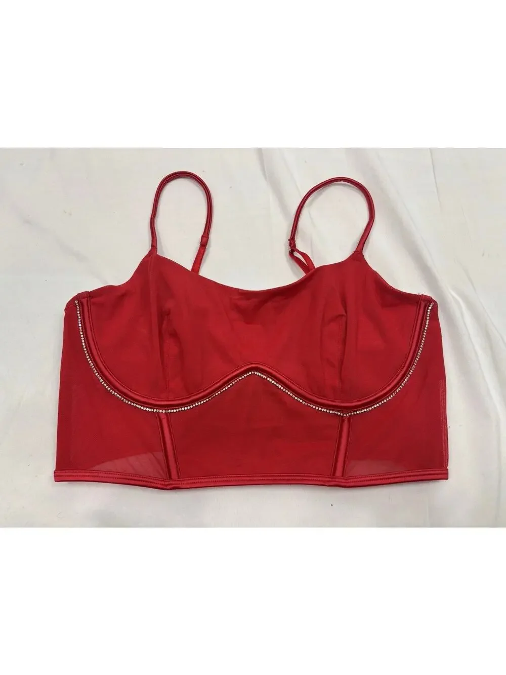 NWT Target Women's Red Satin Rhinestone Lingerie Corset Bra Top Auden Size M - Picture 1 of 8